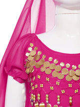 Girls Belly Dance Performance Outfit 4pcs Stage Costume Puff Sleeve Crop Top Ruffled Pants Hip Scarf Headscarf