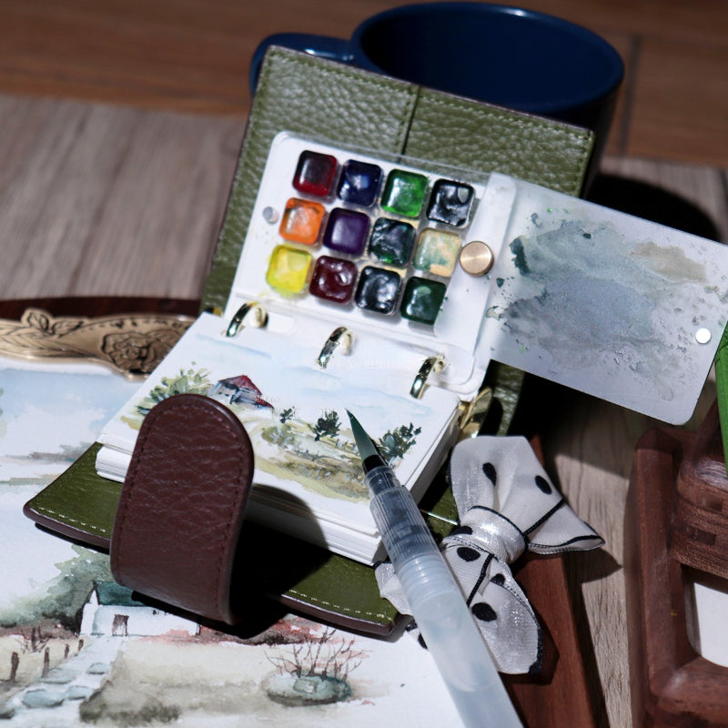 Painters Pocket Kit A9 Three-Ring Mini Loose-Leaf Leather Notepad Painting Supplies
