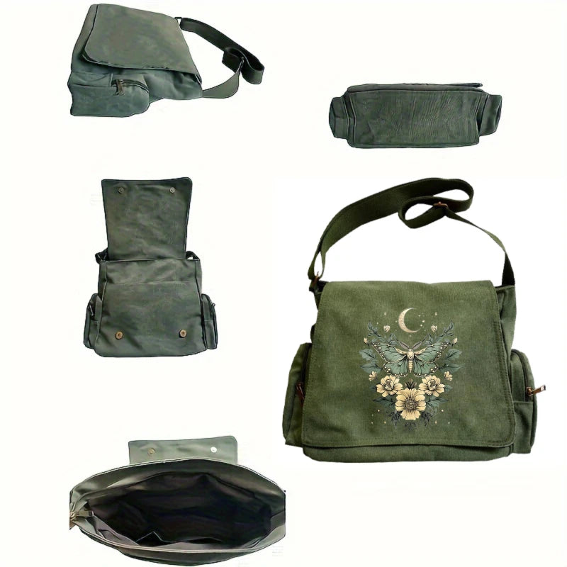 Luna Moth Butterfly Print Canvas Shoulder Bag Crossbody Messenger Bag