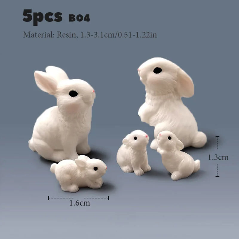 White Rabbits Resin Miniatures Easter Bunny Decoration Dollhouse Toys