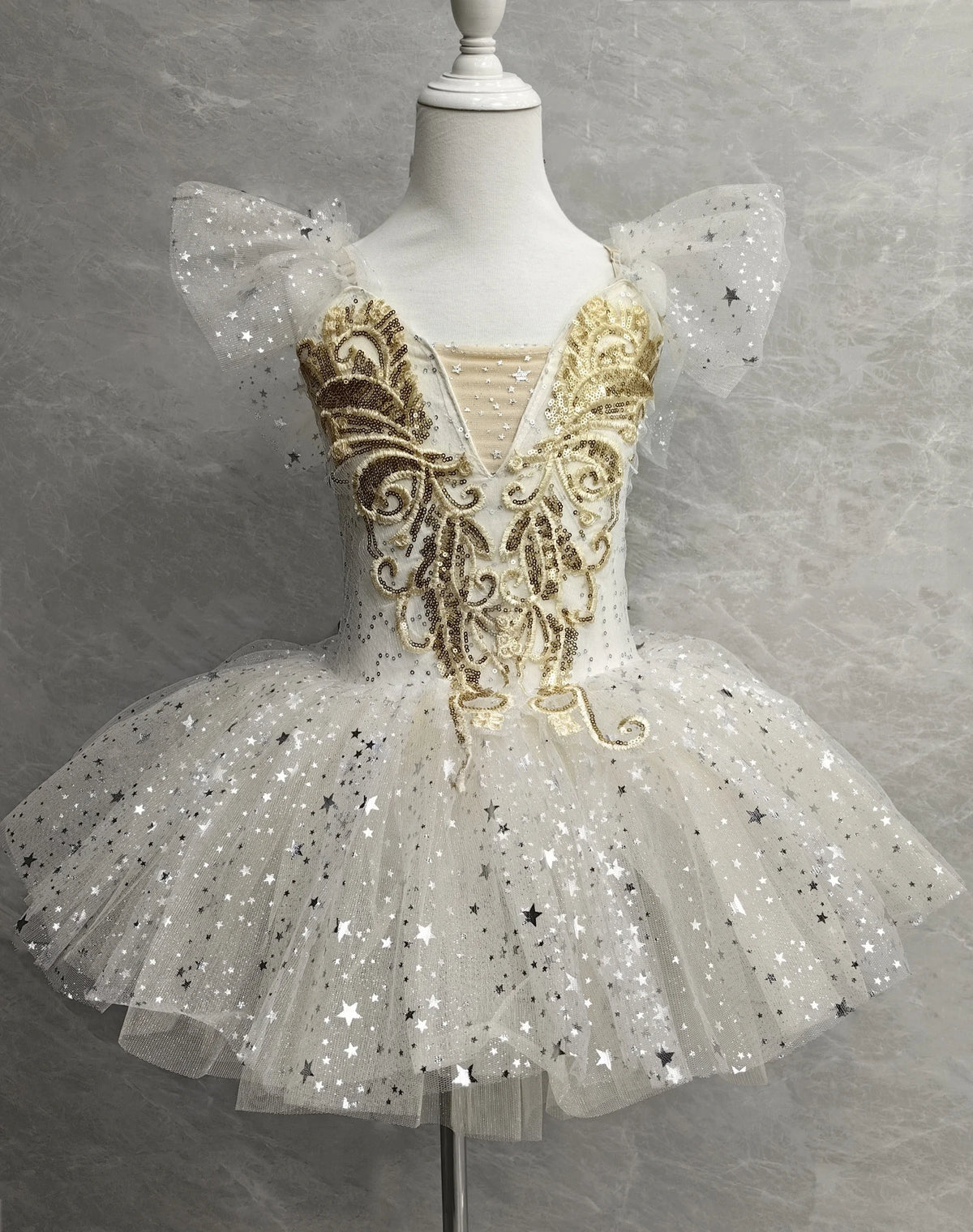 Fairy Tale Princess Gold Sequin Ballet Long and Short Tutu Dresses Dance Performance Wear