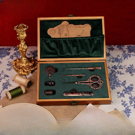 Royal Blue Vintage Sewing Kit Embroidery Scissors Needlework Set