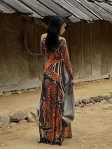 Tiger Print Mesh Dress Long Top Waist High Splits High Elasticity