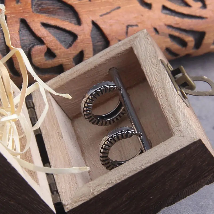 Loop Stainless Steel Huggie Hoop Earrings for Men with Wooden Box