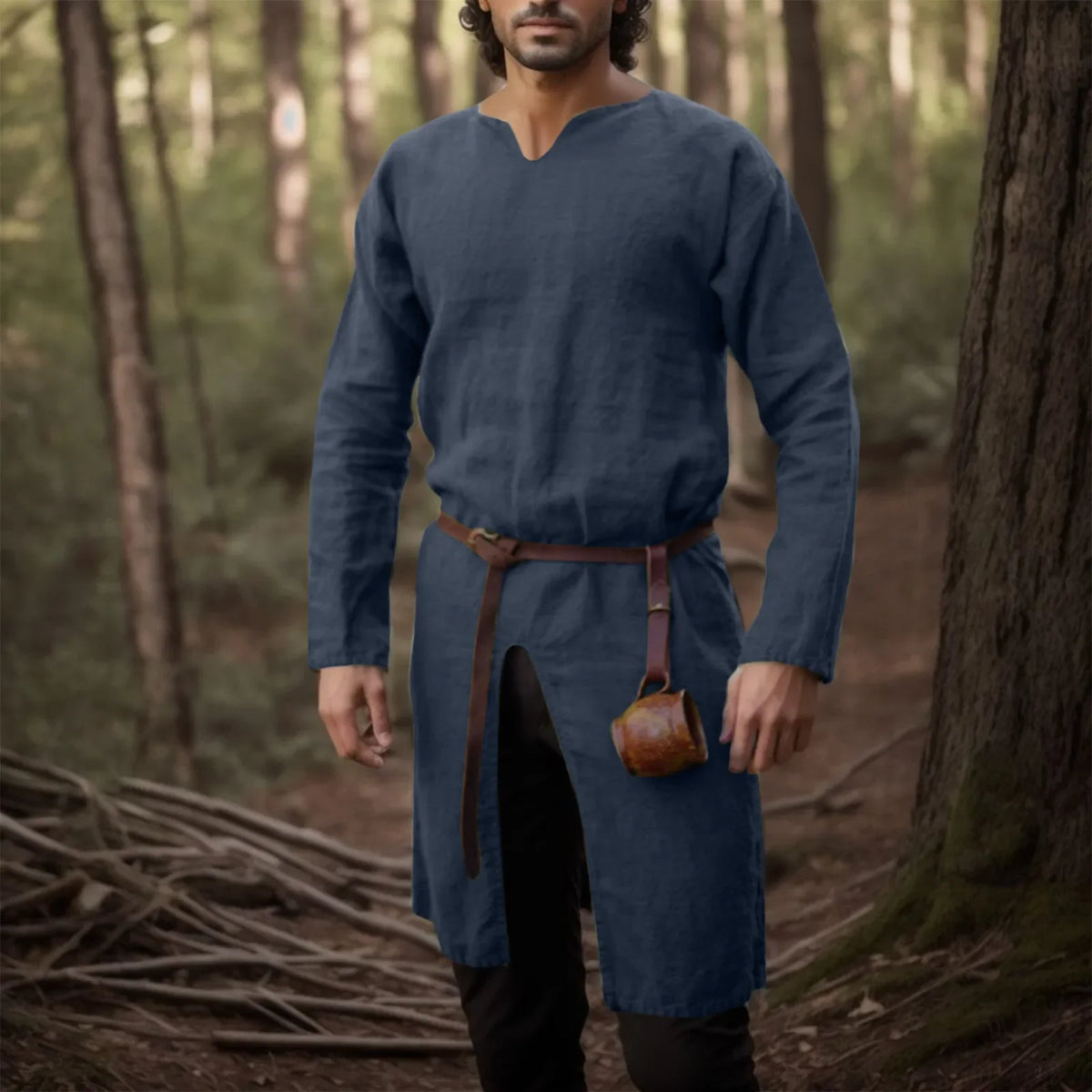 Medieval Renaissance Linen Tunic Long Shirt Knight Vikings Pirate Cosplay Costumes