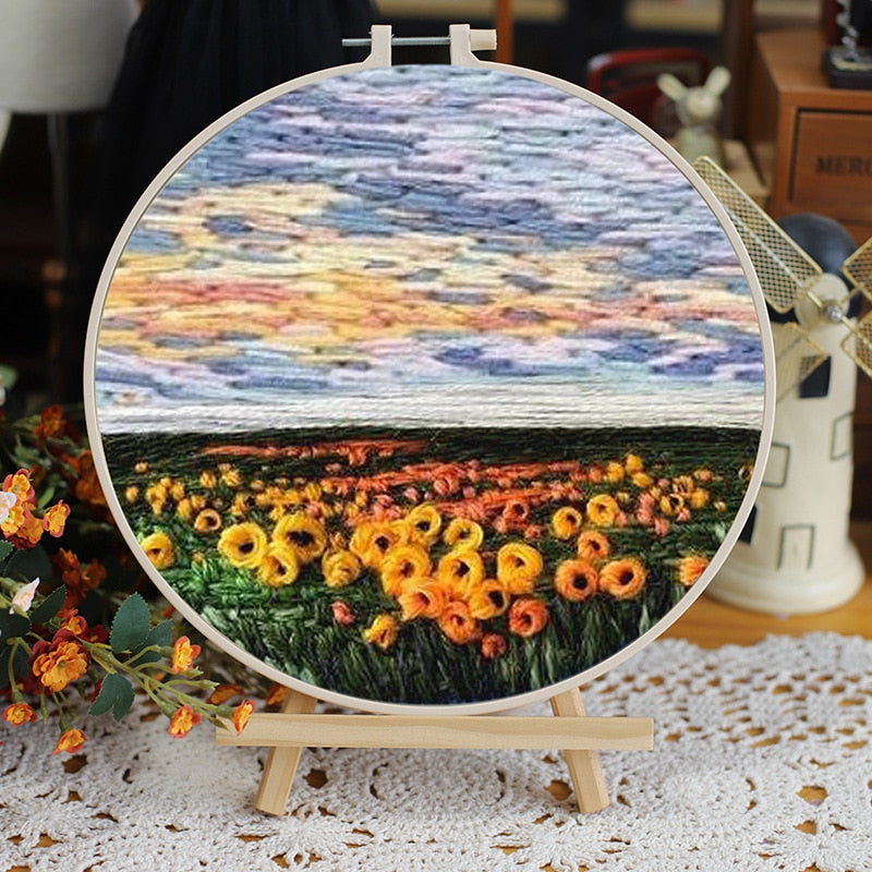 DIY Floral Landscapes Beginner Embroidery Set With Hoop DIY Craft Kits