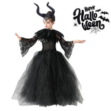 Girls Maleficent Black Tutu Halloween Costume with Feather Shawl