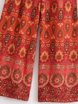 Nuri's Boho Red Floral Print Wide Leg Pants