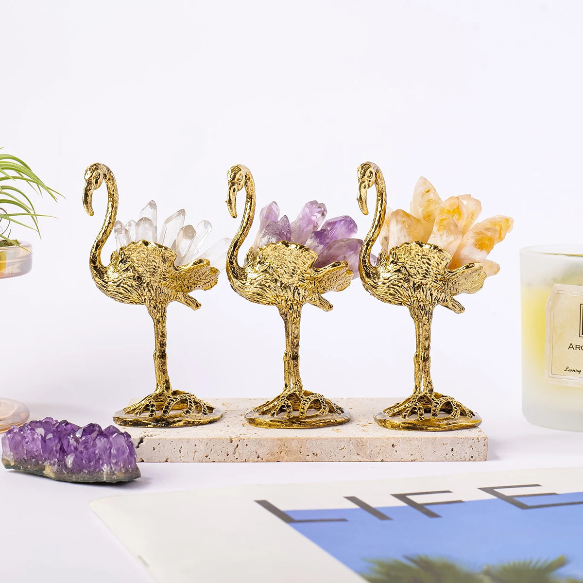 Natural Crystal Amethyst Citrine Flamingo Home Decor