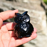 Natural Obsidian Owl Figurine Hand-Carved Stone Statue Decor Ornament Gift Idea
