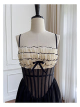 Justine's French Black Lace Sling Spliced Ruffles Bandage Backless Dress