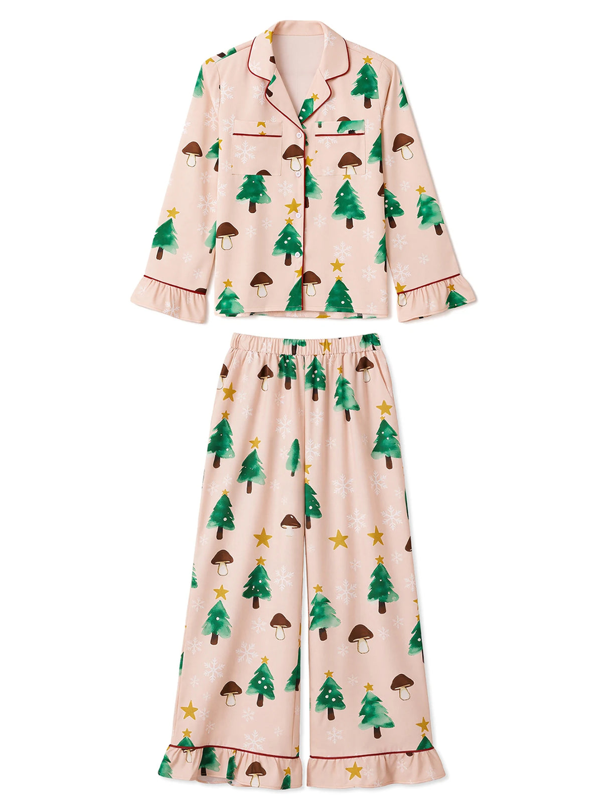 Women's Christmas Pyjama Set Mushroom Christmas Tree Print Sleepwear