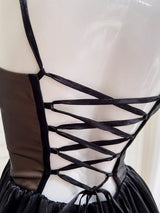 Justine's French Black Lace Sling Spliced Ruffles Bandage Backless Dress