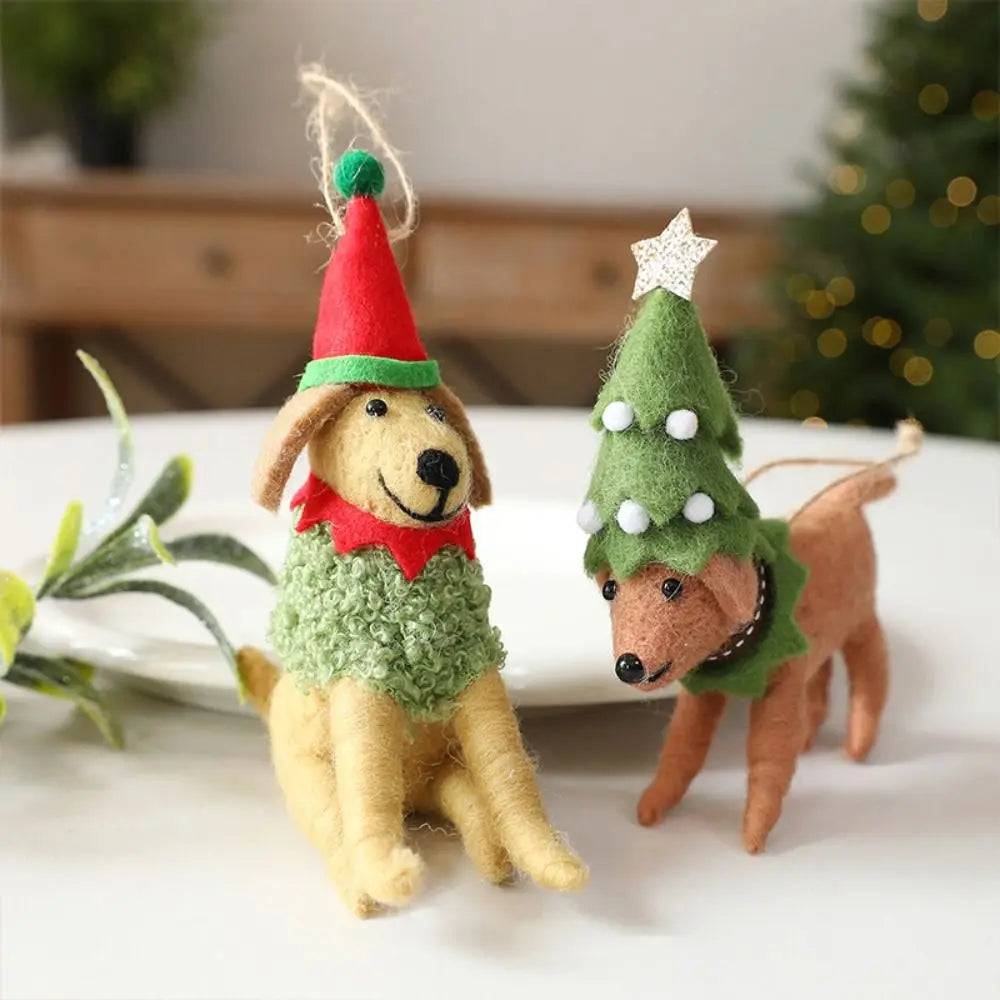Wool Felt Christmas Dog Lightweight Handmade Xmas Tree Hanging Ornament