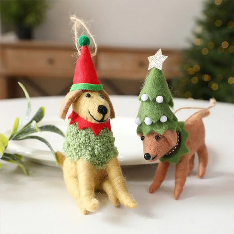 Wool Felt Christmas Dog Lightweight Handmade Xmas Tree Hanging Ornament