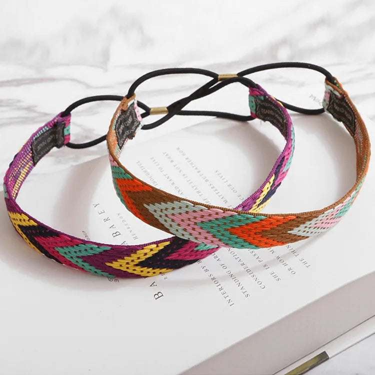 Boho Colourful Braided Headbands Vintage Non Slip Elastic Hairband Hair Accessories