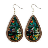 Stained Glass Window Earrings Wood Acrylic Bright Colourful