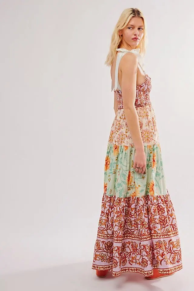 Ari's Boho Maxi Dresses 9 Colours Vintage Floral Print Summer Dress