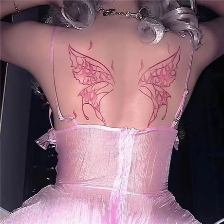 Pink Flame Wings Temporary Tattoo