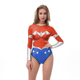 Silver or Gold Wonder Woman Long Sleeve One Piece Swimsuits Beach Bodies