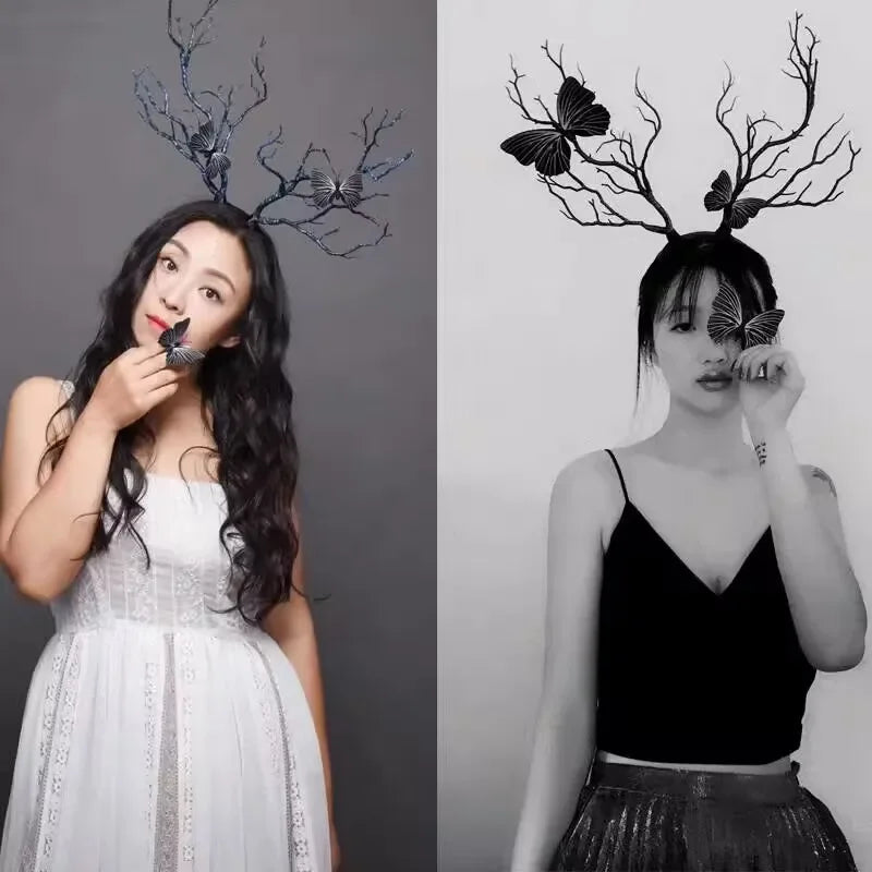 Forest Goddess Headwear Antler Deer Flower Crown Headbands Long Branches Photo Shoot Props