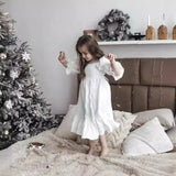 Girls Cotton and Hemp Bubble Sleeve Princess Dress