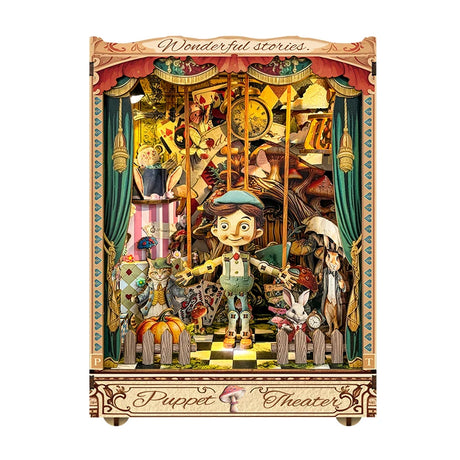 Puppet Theatre DIY Wooden Book Nook Miniatures Kits Bookshelf Decor Crafts