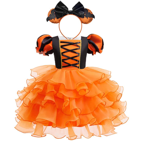 Orange Witch Halloween Cosplay Tiered Cake Dress