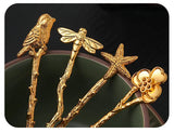 Golden Dragonfly Flower Bird Starfish 11CM Mini Spoon Teaspoon