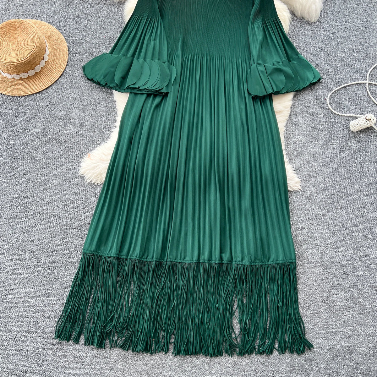 Petal Sleeves Pleated Tassel Dress Eight Colours