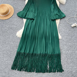Petal Sleeves Pleated Tassel Dress Eight Colours