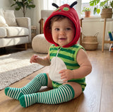 Hungry Caterpillar Baby Hooded Striped Jumpsuits Sleeveless Romper Stockings Costume Photography Outfit