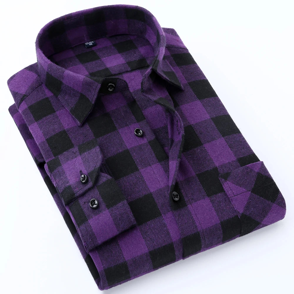 Woodsman Slim-fit Brushed Flannel Plaid Shirts 13 Colours