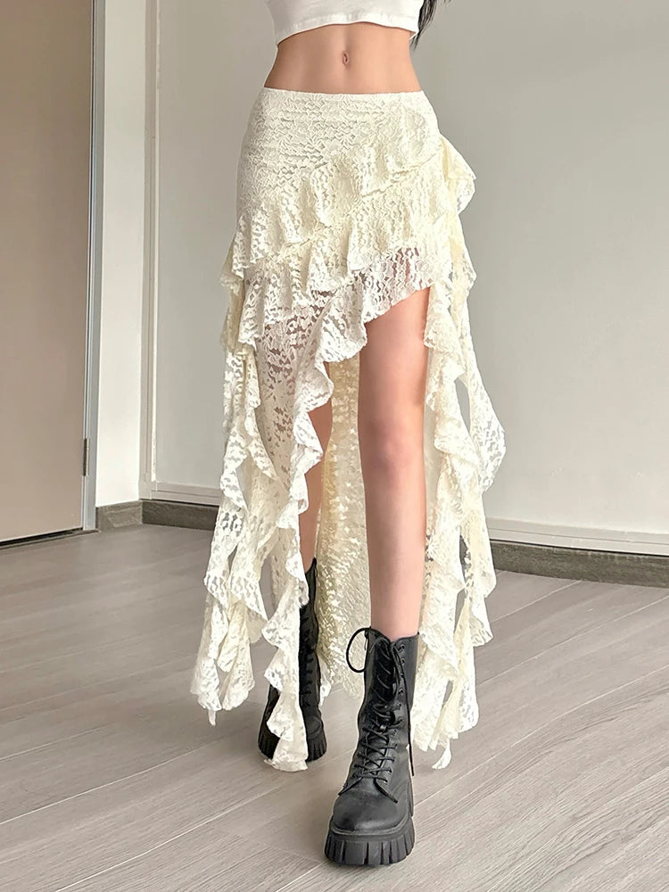 Lace Skirts Irregular Hem Multi-Layered Ruffles