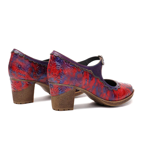 Sally's Embossed Genuine Leather Red Pump Heels Shoes