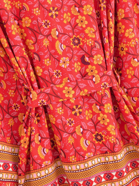 Red Flower Boho Cover Up Kimono