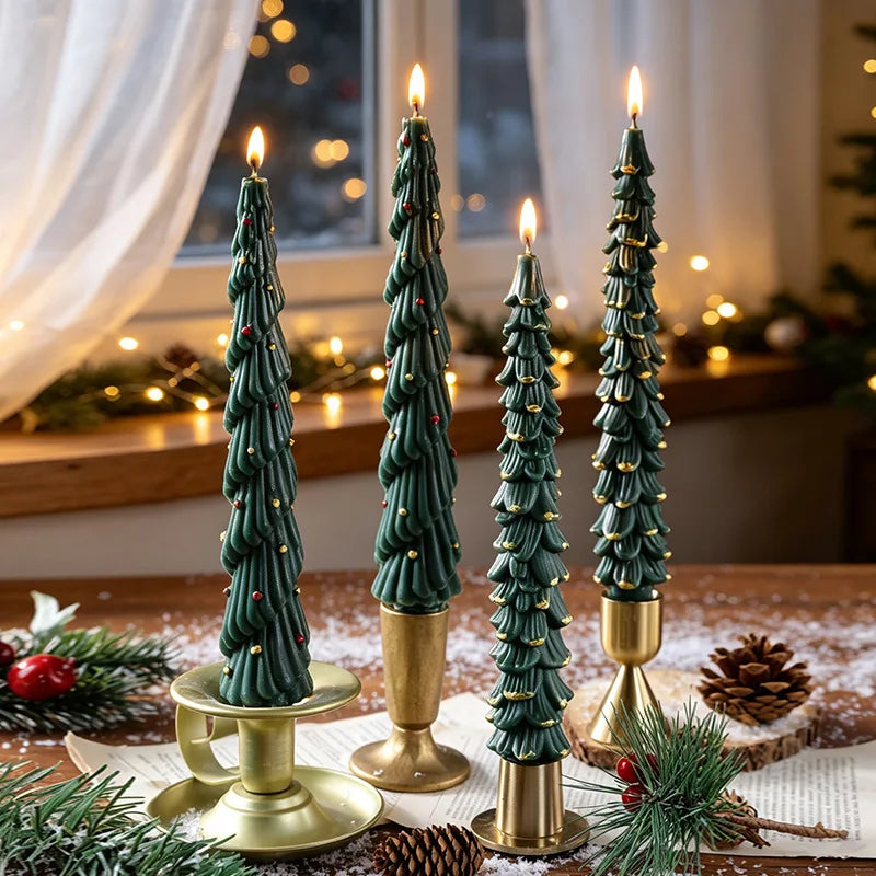 Christmas Tree Taper Candle Pine Tree Candlestick Xmas Dinner Table Decor