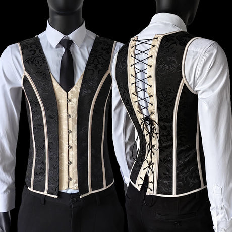 Vintage Circus Men's Boned Waistcoat Corset Vest Lace Up Burlesque Performance Stage Costume