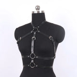 Gothic Dark Faux Leather Halter Body Harness, Adjustable Chest Strap Halloween Vampire Witch Cosplay