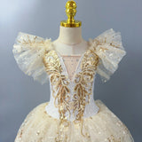 Fairy Tale Princess Gold Sequin Ballet Long and Short Tutu Dresses Dance Performance Wear