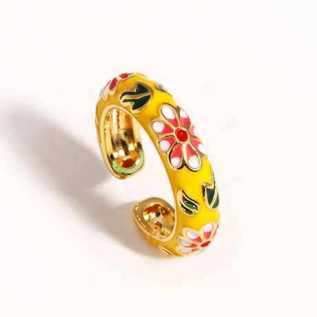 Vintage Boho Colourful Enamel Flower Rings