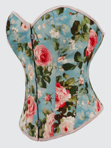 Roses and Blue Skies Floral Print Corset Overbust Corselet Bustiers