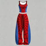 Spiderman Two-Piece Tracksuit Crop Tank Top And Wide Leg Pants Dance Wear