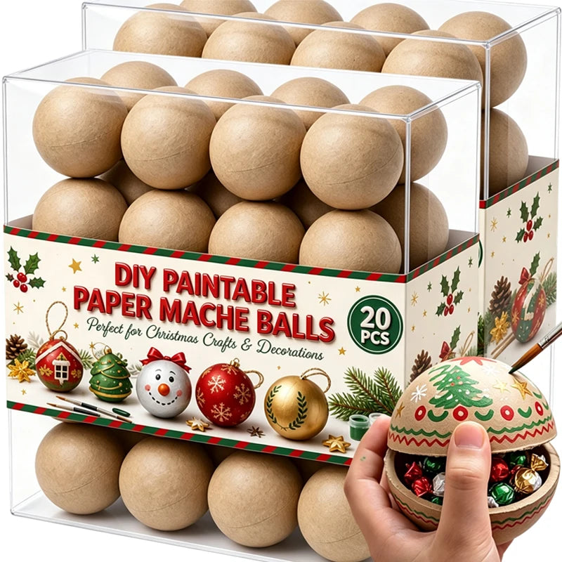 DIY Paintable Papier-mâché Balls Xmas Tree Hanging Ornaments Blank Fillable Paper Sphere