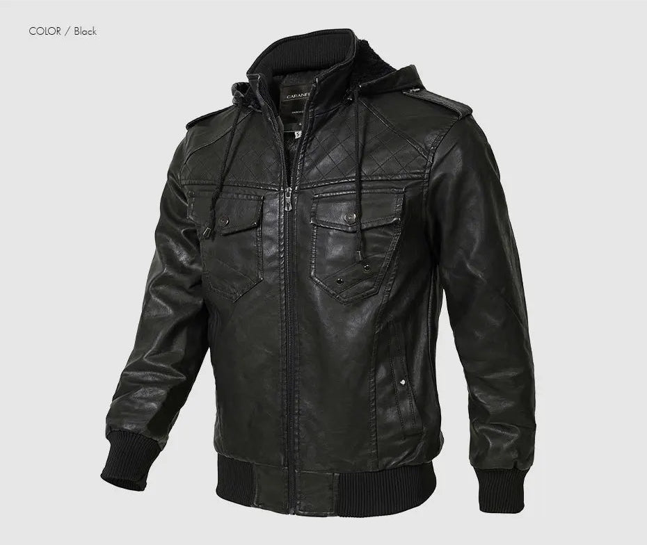Woodsman PU Leather Jacket Cashmere Fleece Lined Hoodies