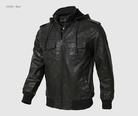 Woodsman PU Leather Jacket Cashmere Fleece Lined Hoodies