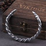 Stainless Steel Nordic Viking Norse Raven Cuff Bangle Mens Gift with Wooden Box