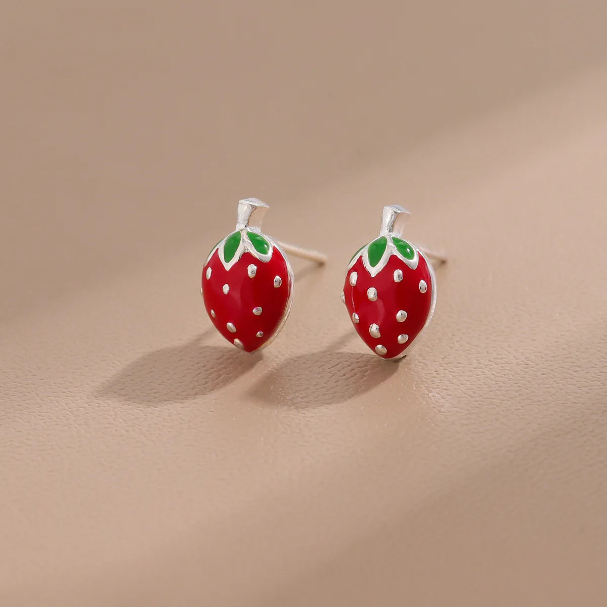 Bitty Enamel Strawberry Stud Earrings 925 Sterling Silver Jewellery