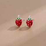 Bitty Enamel Strawberry Stud Earrings 925 Sterling Silver Jewellery