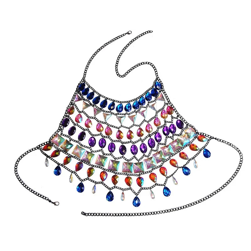 Gem Patchwork Festival Halter Tops Party Crop Top